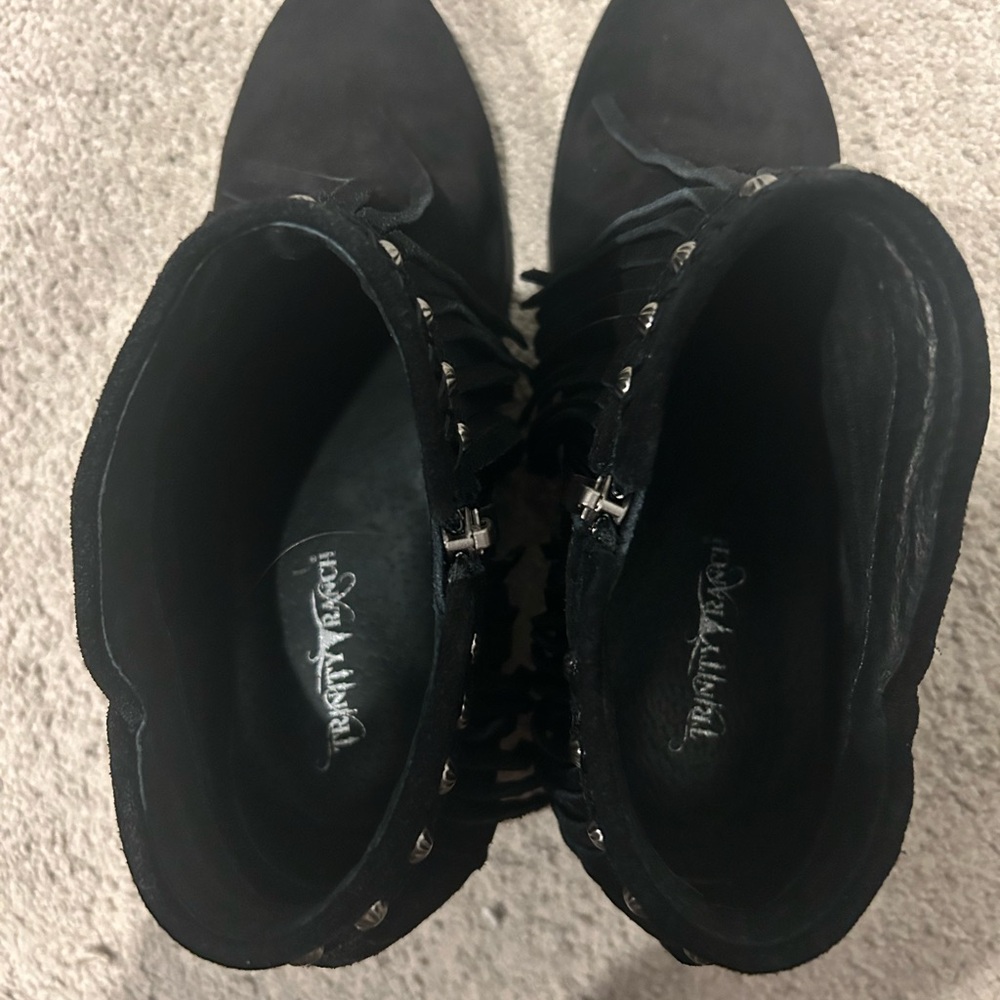 Trinity Ranch Black Fringe Ankle Boots - Picture 5 of 7